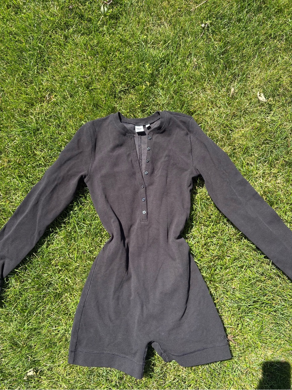 TNA Long-Sleeve waffle Black Romper - Women's Casual Henley
